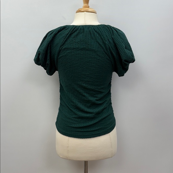 NWT Ann Taylor LOFT Seersucker Cinched Bubble Sleeve Ruched Top Green Small - Picture 6 of 9